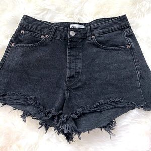 ZARA Black Distressed Jean Shorts